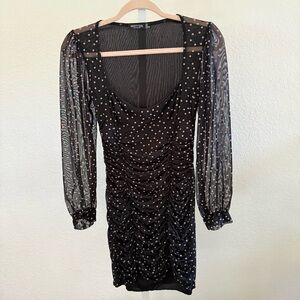 Nasty Gal Black Sheer Polka Dot Ruched Bodycon Dress Women's Size 6 Cottagecore
